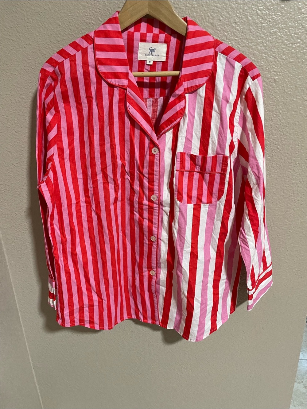 Printfresh Pink and Red Striped Button-Front Shirt